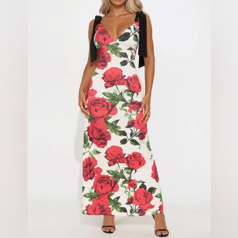 fashion nova mi amor floral maxi dress NWT red white